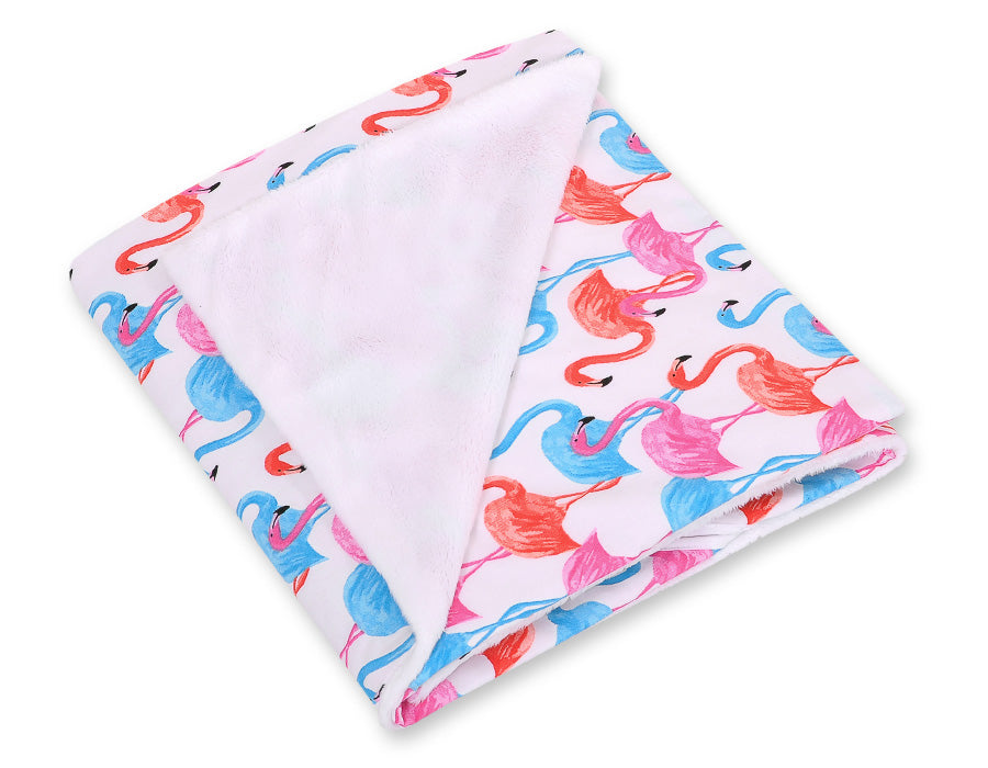 Big double-sided car seat blanket for babies - flamingo