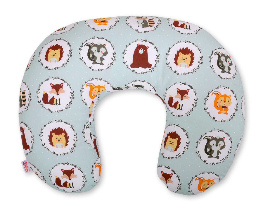 Breastfeeding Pillow Nursing Croissant Pillow, removable, Hands-Free Feeding- mint animals