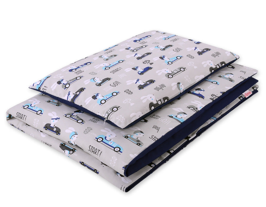 Baby cotton bedding set 2-pcs 135x100 cm- gray rabbits