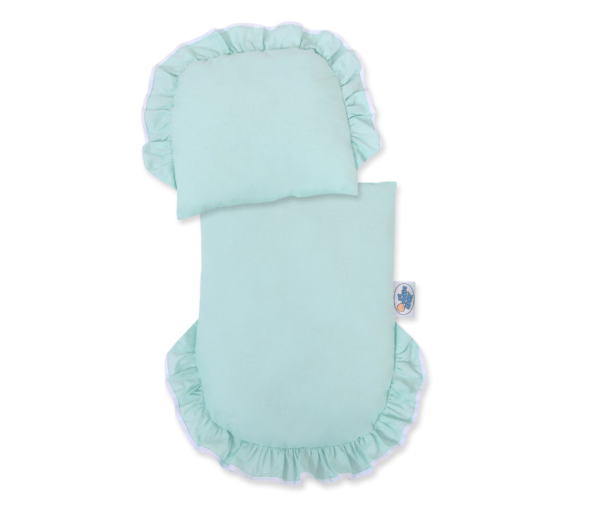 Wicker doll pushchair with mint bedding and soft padding STELLA - natural
