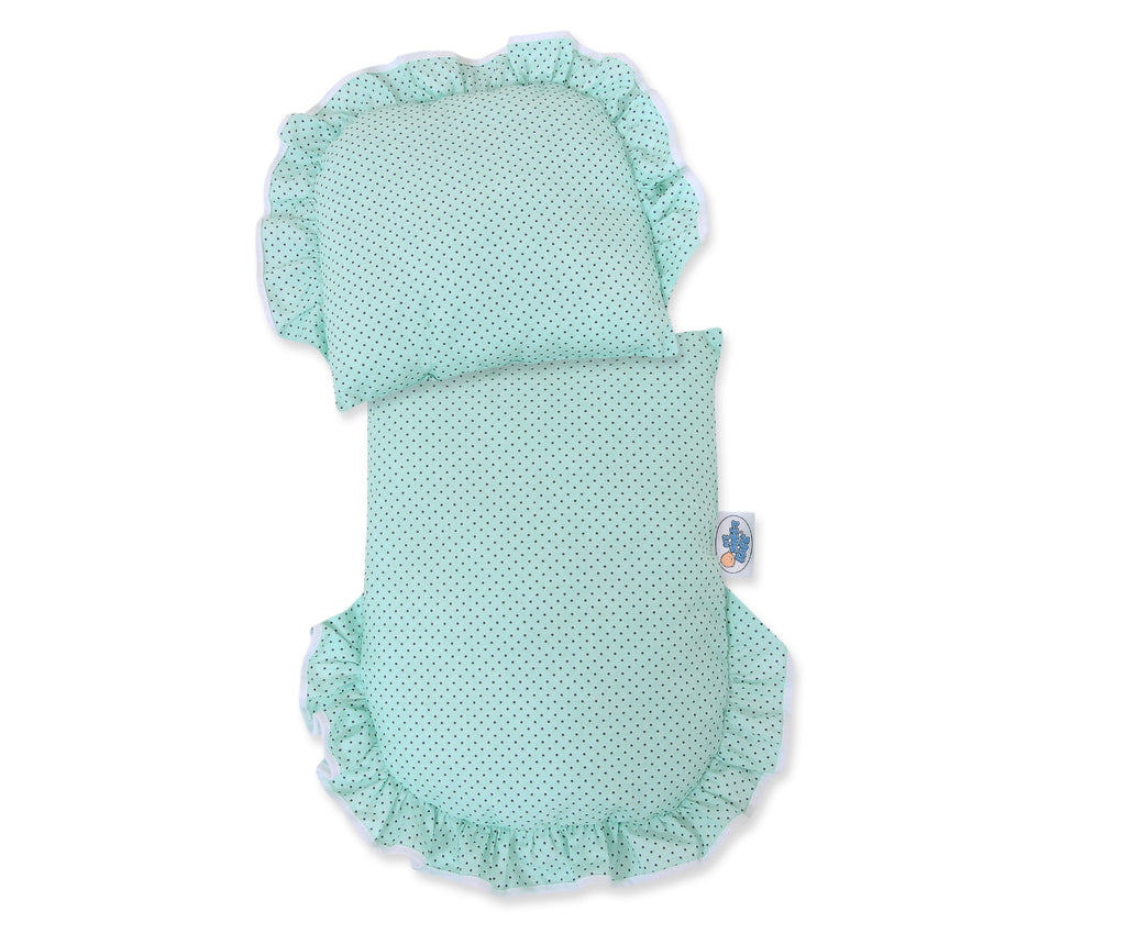 Wicker doll pushchair with mint bedding and soft padding CHIARA - natural