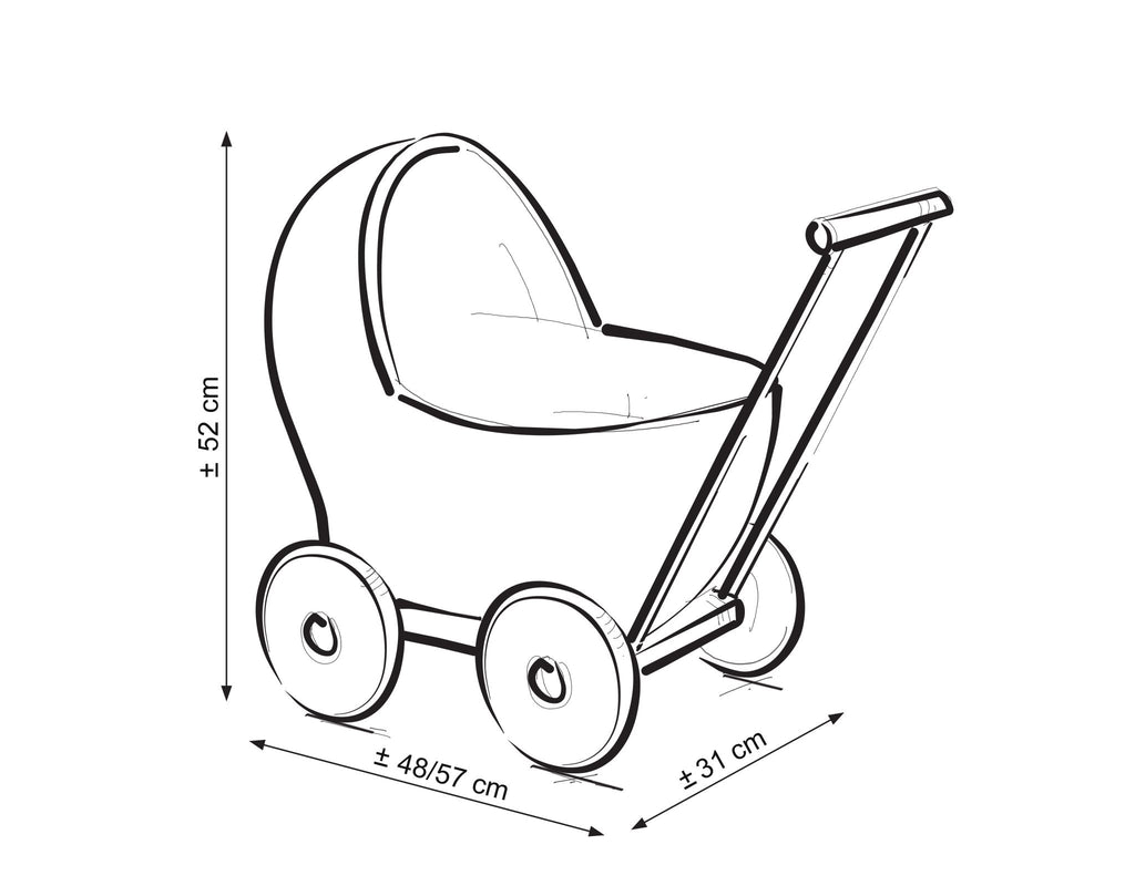 Wicker doll pushchair with pastel pink bedding and soft padding STELLA - natural