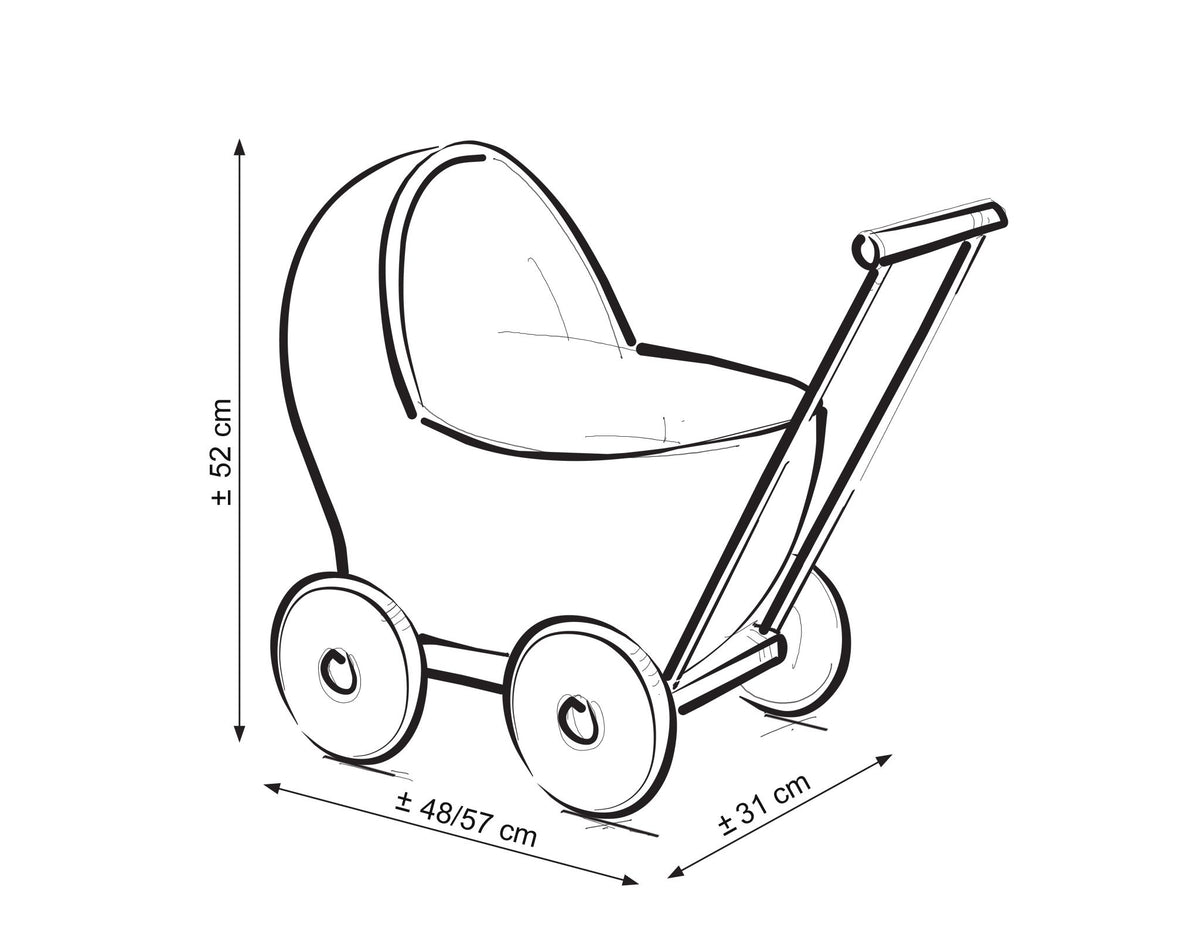 Wicker doll pushchairwhite with sage bedding and soft padding CHIARA