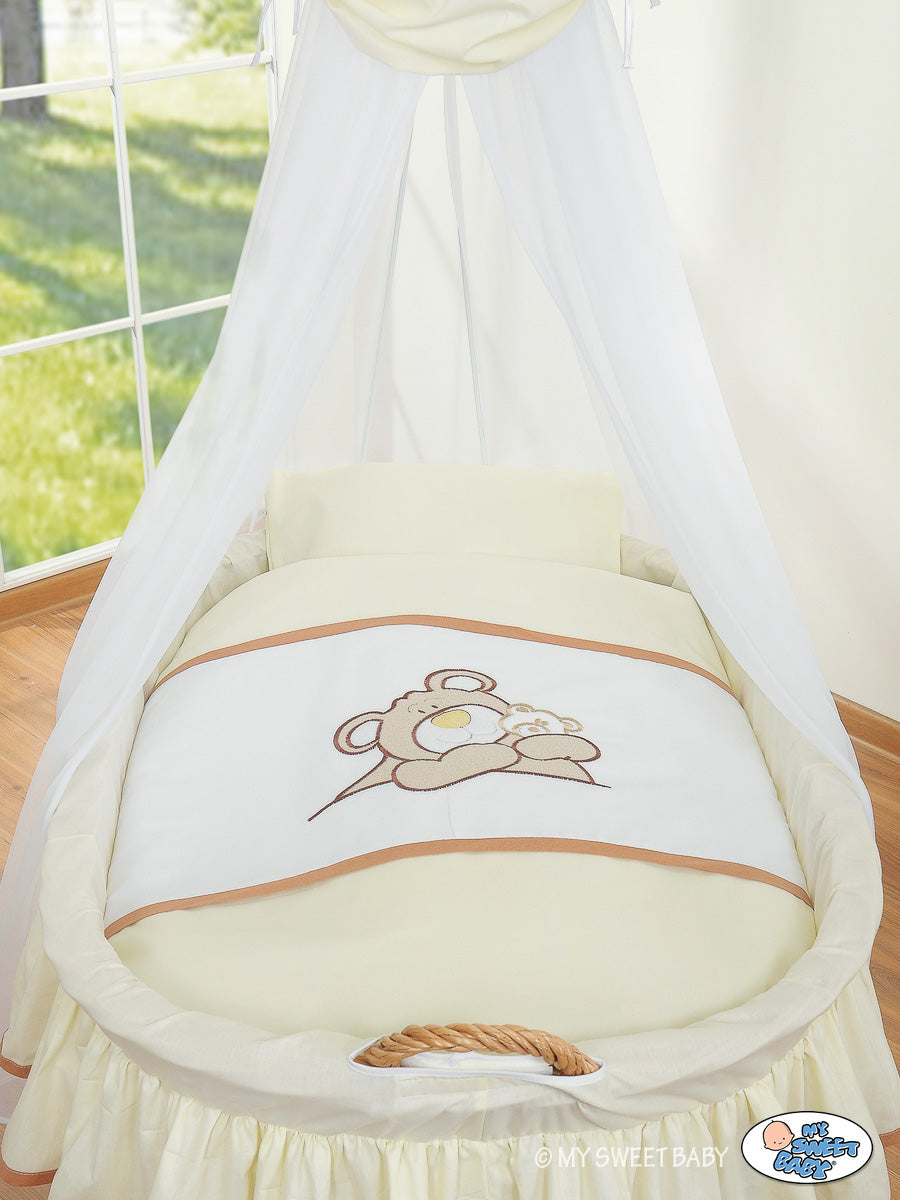 Moses Basket Wicker drape crib Teddy Bear Barnaba - natural + cream bedding