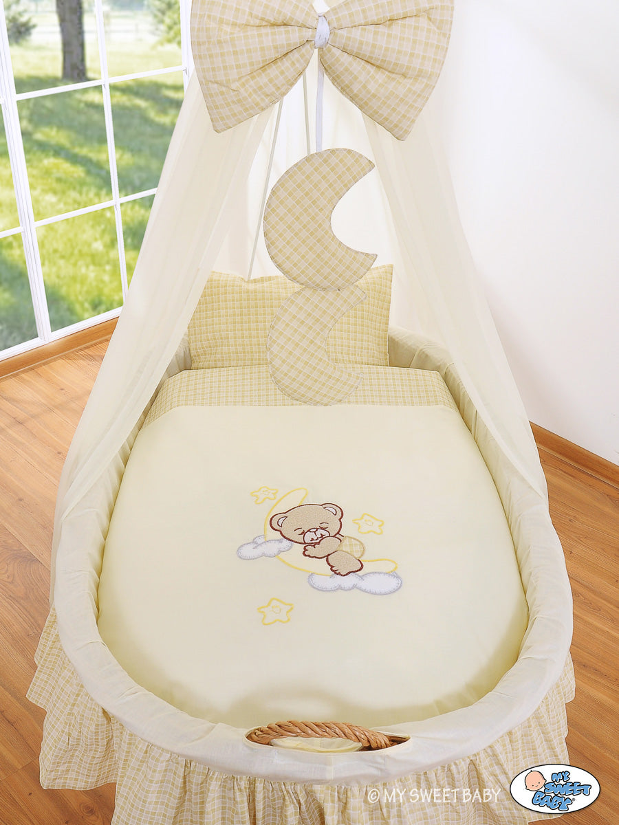 Moses Basket Wicker drape crib Good night - natural + cream bedding