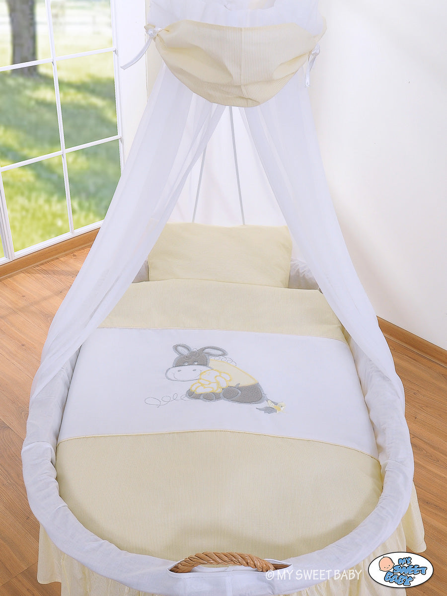 Moses Basket Wicker drape crib Donkey Luca - natural + cream bedding
