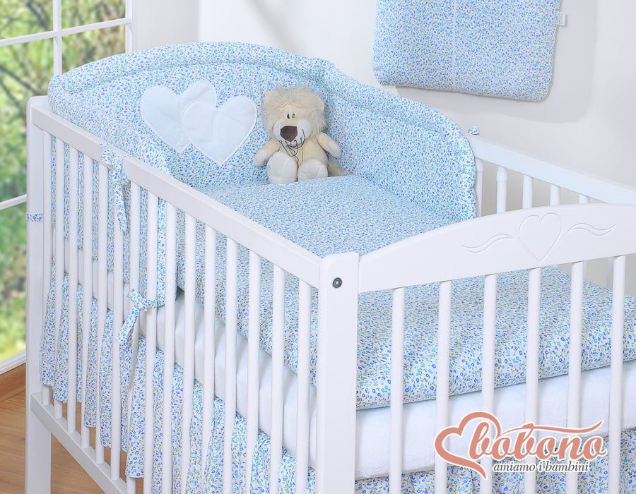 Bedding set 3-pcs 120x90 - Hanging Hearts little blue flowers