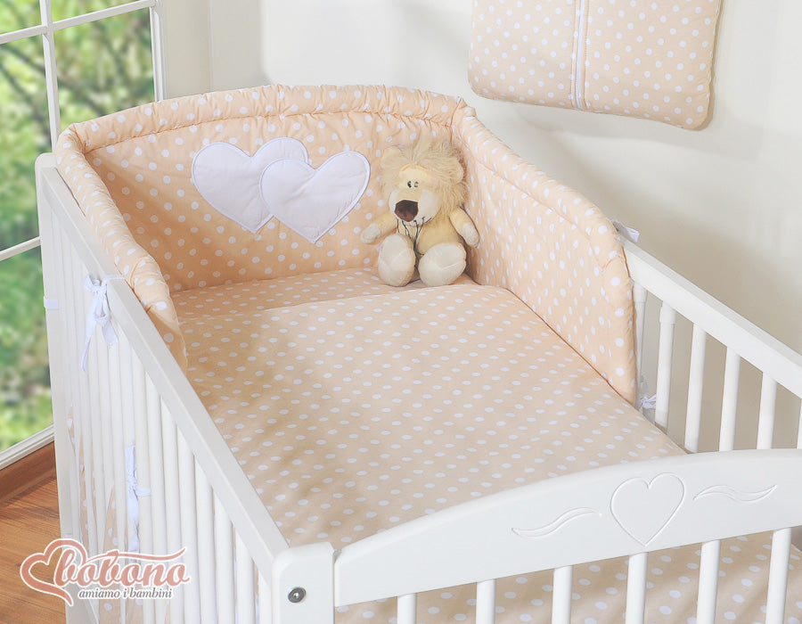 Bedding set 3-pcs 120x90 - Hanging Hearts white dots on beige