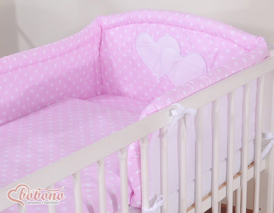 Bedding set 3-pcs 120x90 - Hanging Hearts white dots on pink