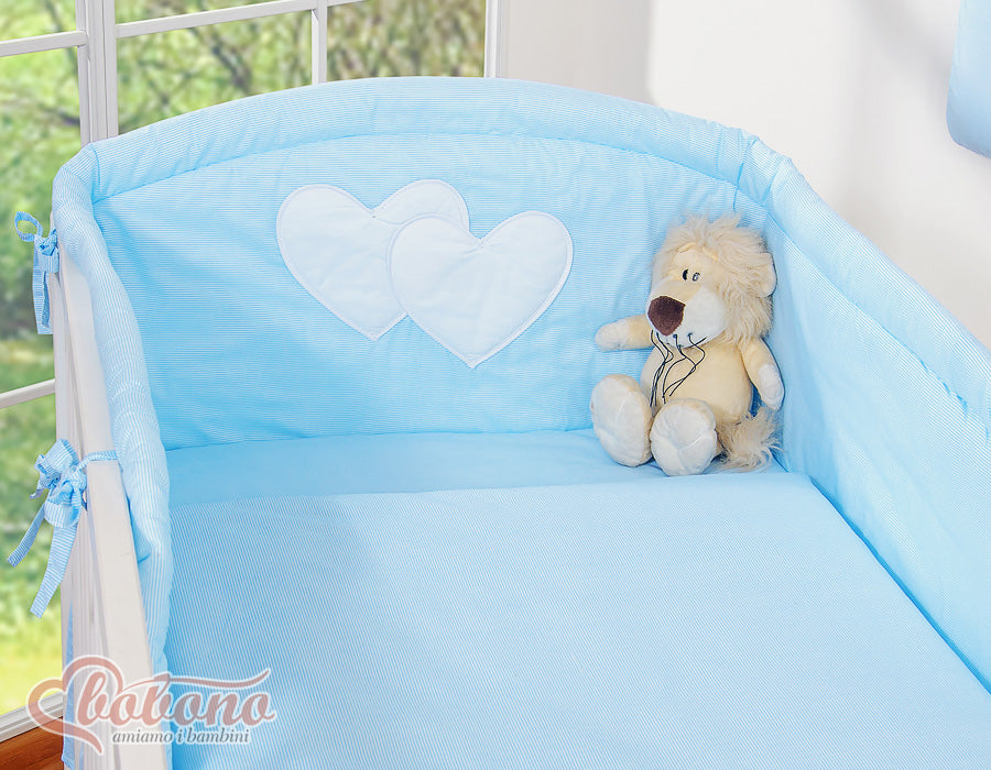 Bedding set 3-pcs 120x90 - Hanging Hearts blue strips