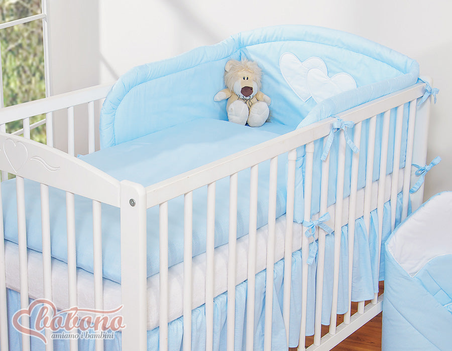 Bedding set 3-pcs 120x90 - Hanging Hearts blue strips
