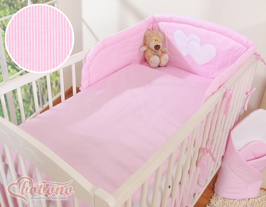 Bedding set 3-pcs 120x90 - Hanging Hearts pink strips