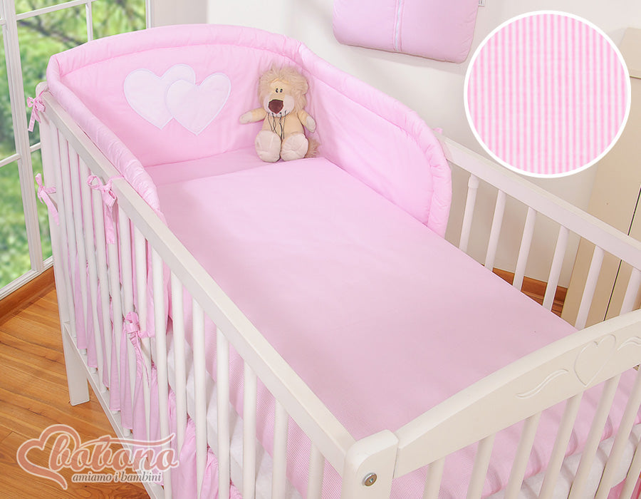 Bedding set 3-pcs 120x90 - Hanging Hearts pink strips