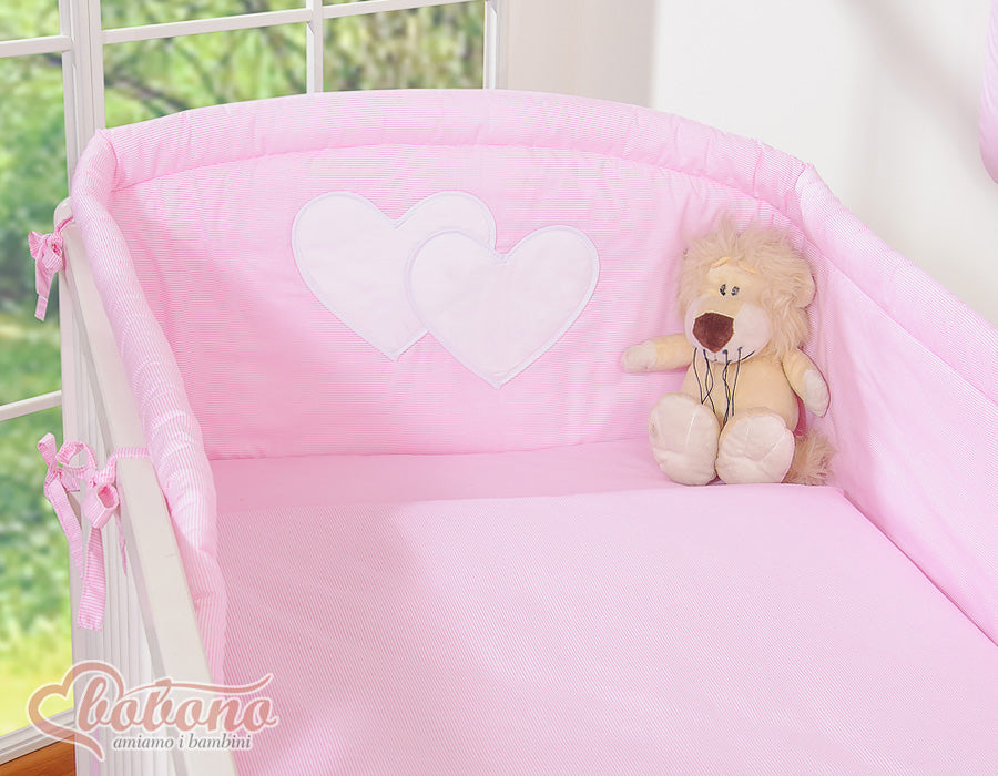 Bedding set 3-pcs 120x90 - Hanging Hearts pink strips
