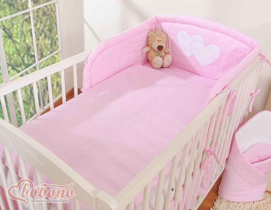 Bedding set 3-pcs 120x90 - Hanging Hearts pink strips