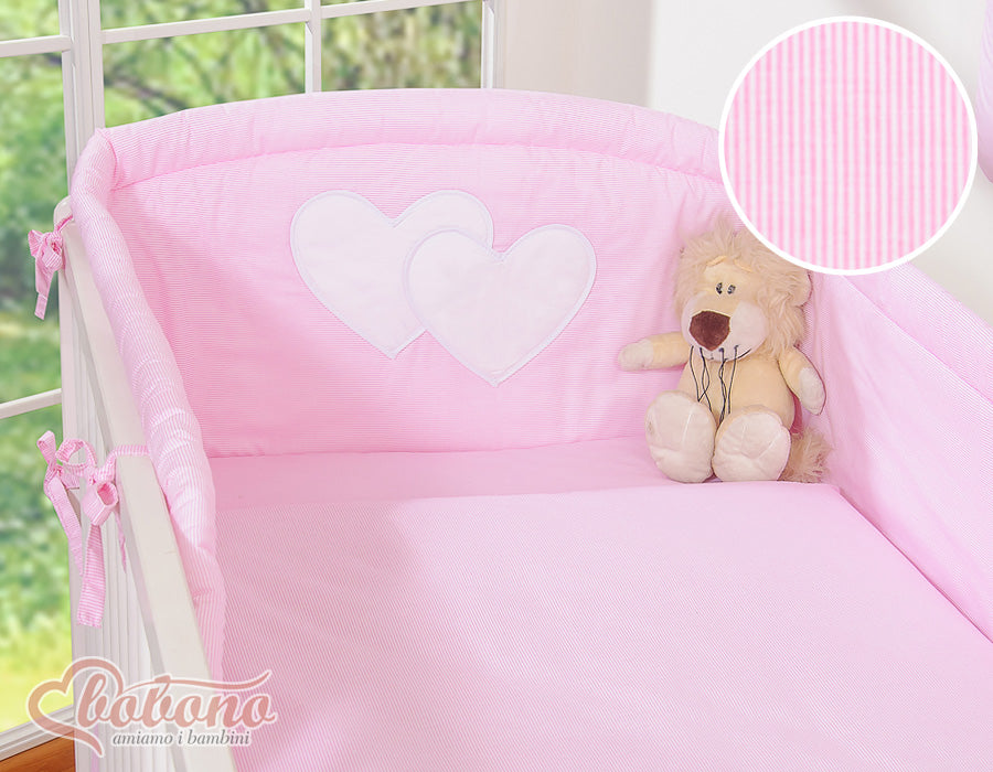 Bedding set 3-pcs 120x90 - Hanging Hearts pink strips