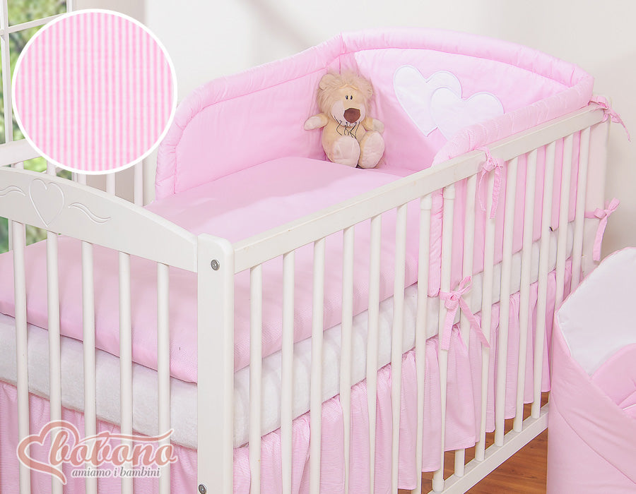 Bedding set 3-pcs 120x90 - Hanging Hearts pink strips