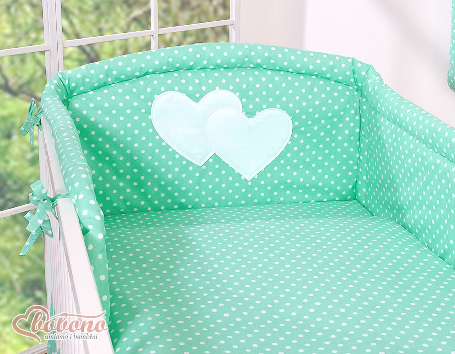 Bedding set 3-pcs 135x100 - Hanging Hearts white dots on mint