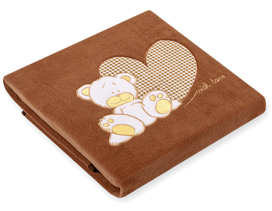 Polar fleece blanket for babies - Milo- Teddy Bear with Heart brown