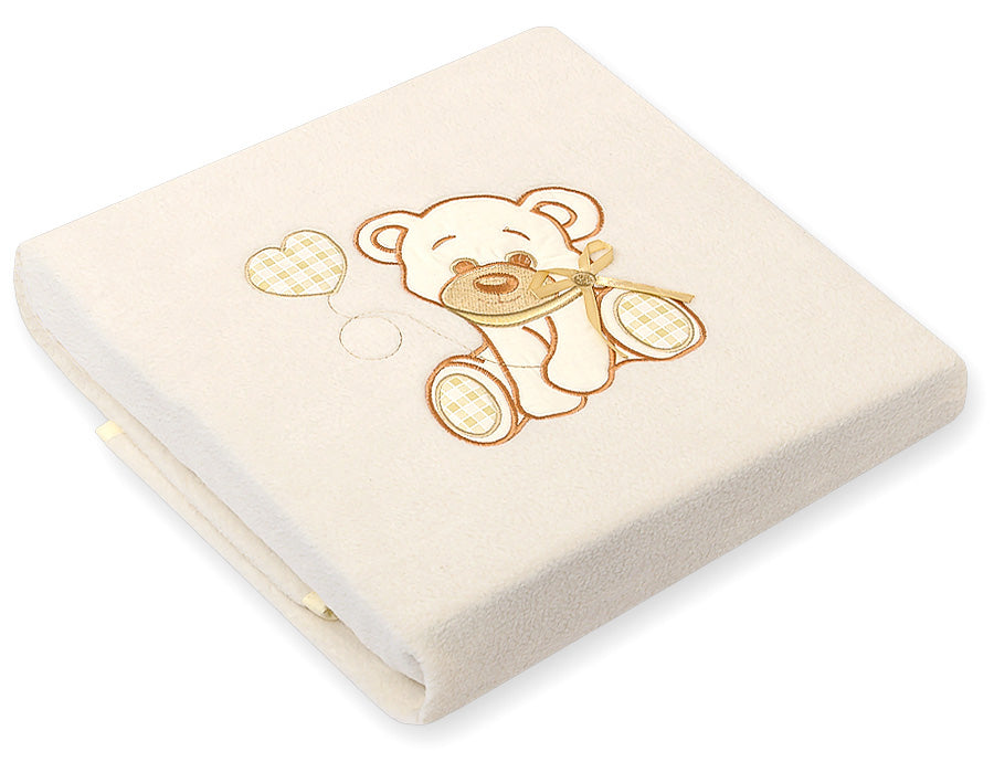 Polar fleece blanket for babies - Bear with bow cream