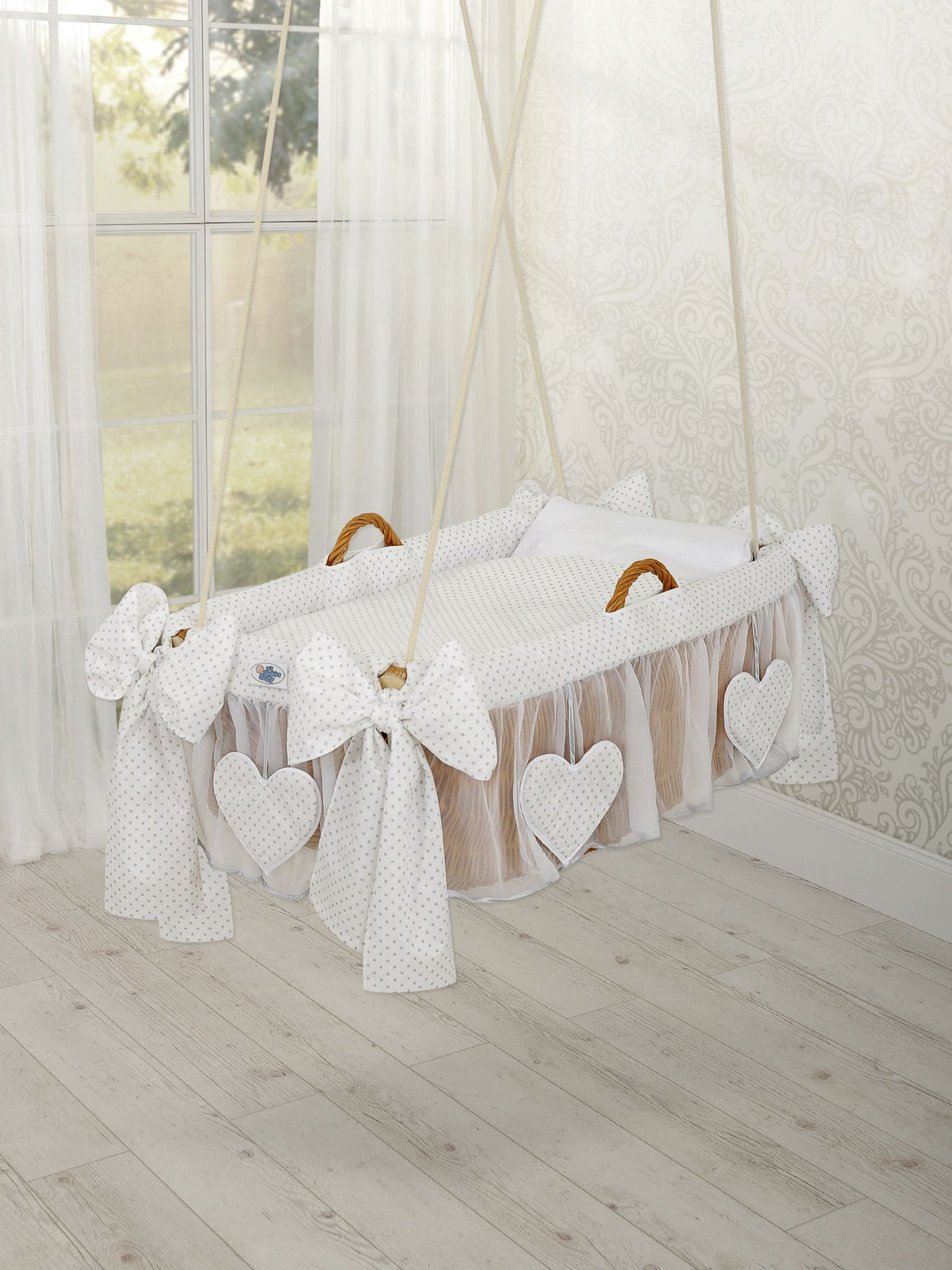 Moses Basket Hanging crib - Grey dots