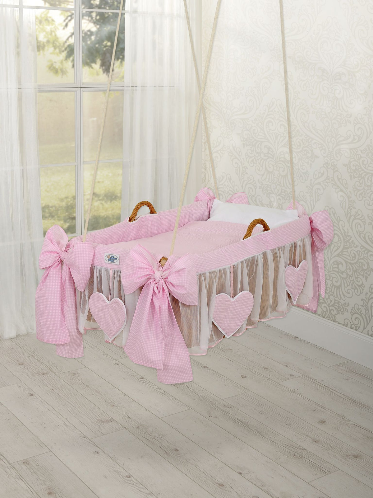 Moses Basket Hanging crib - Pink check