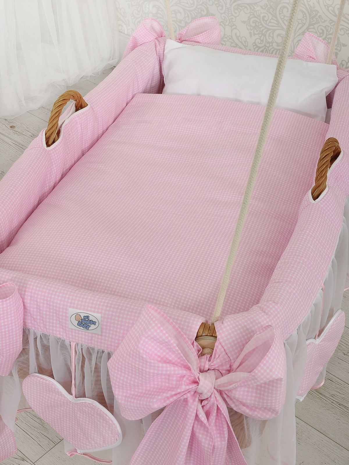 Moses Basket Hanging crib - Pink check