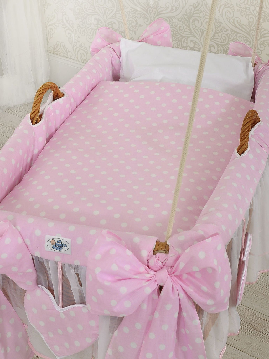 Moses Basket Hanging crib - Pink dots