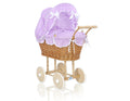 Wicker dolls' pram with lila bedding and padding NATALIA natural