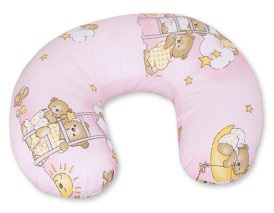 Breastfeeding Pillow Nursing Croissant Pillow, removable, Hands-Free Feeding- bear pink