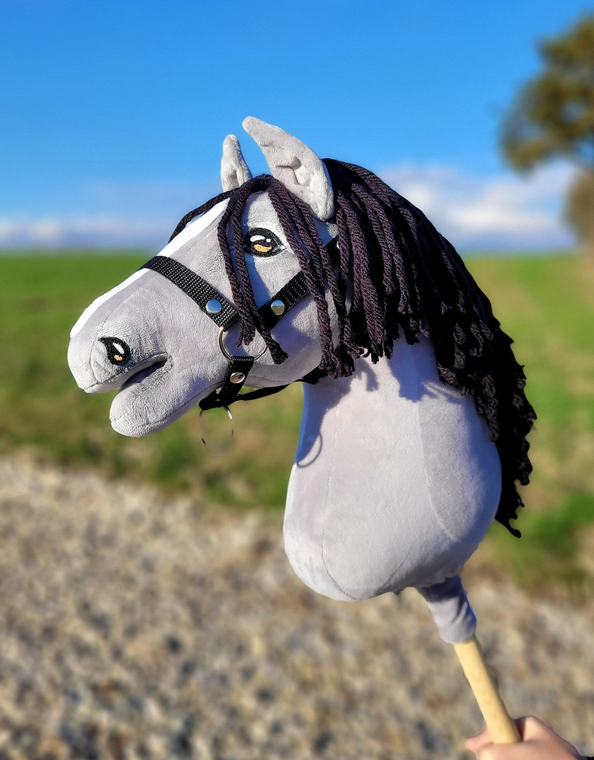 Horse on a stick Super Hobby Horse Premium - gray horse IV with black mane A3