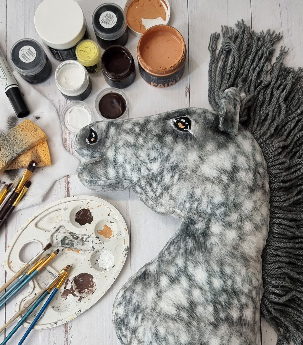 Horse on a stick Super Hobby Horse Premium - dapple grey horse with a grey mane A3