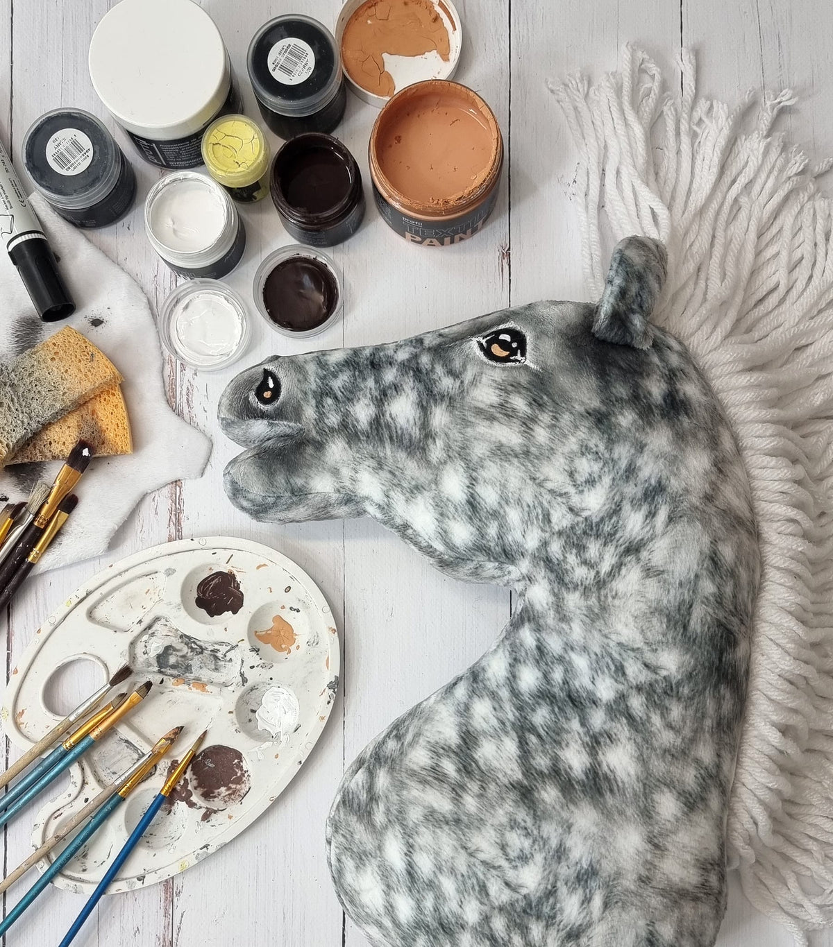 Horse on a stick Super Hobby Horse Premium - dapple grey horse with a white mane A3