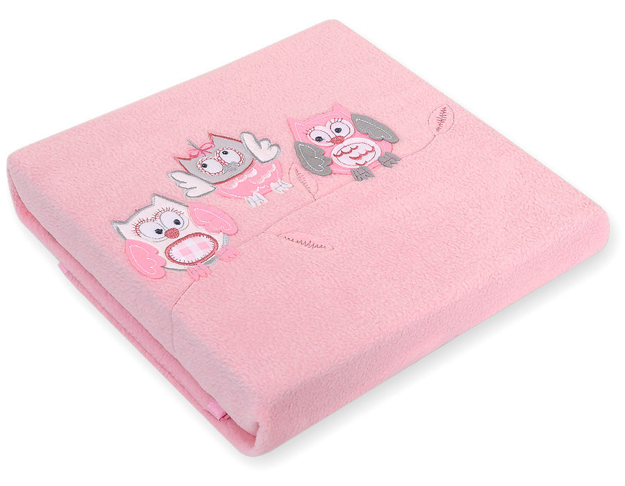 Polar fleece blanket for babies - Owls Bigi Zibi & Adele- bright pink
