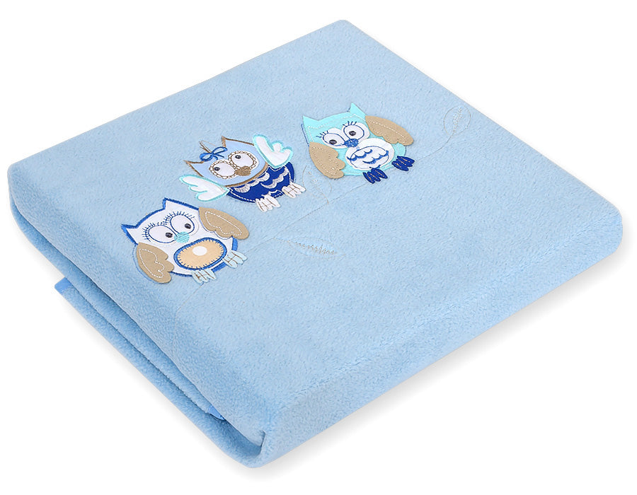 Polar fleece blanket for babies - Owls Bigi Zibi & Adele- bright blue
