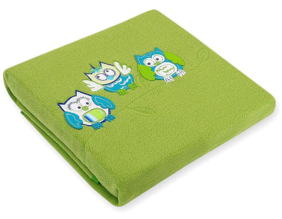 Polar fleece blanket - Owls Bigi Zibi & Adele- green