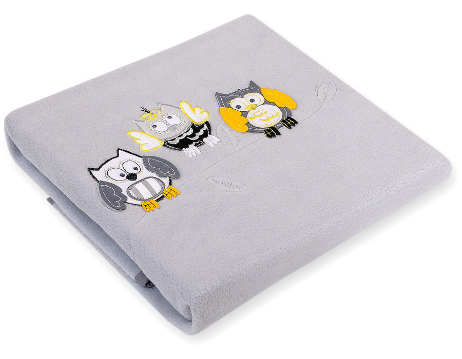 Polar fleece blanket for babies - Owls Bigi Zibi & Adele- grey-yellow