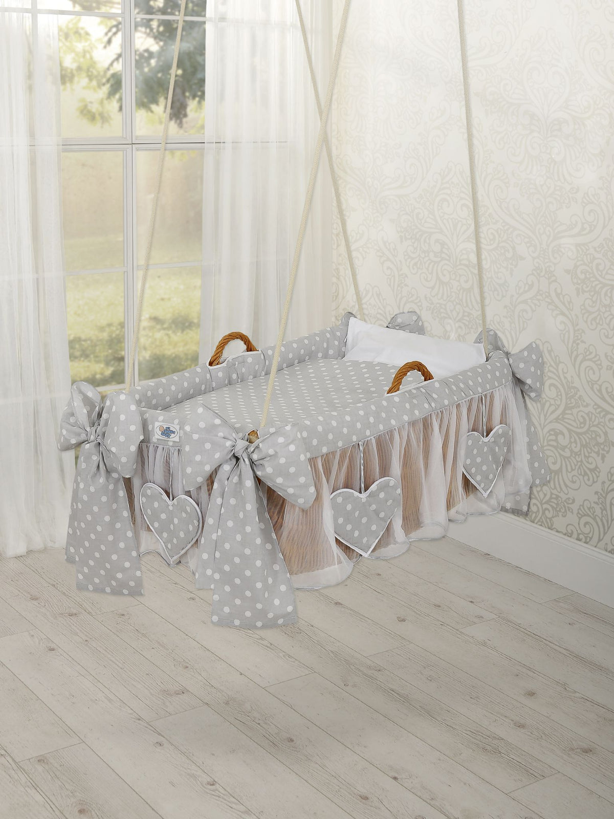 Moses Basket Hanging crib - Grey dots