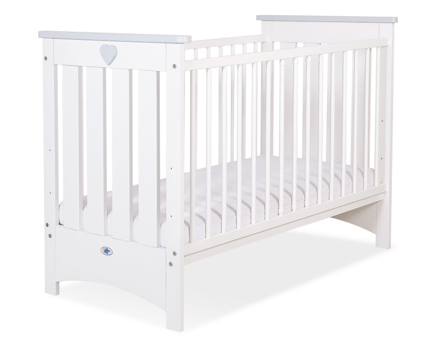 Wooden baby cot 120x60cm Lorenzo III white-grey, with teething rail