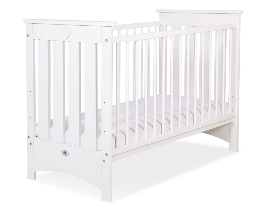Wooden baby cot 120x60cm Lorenzo III white, with teething rail