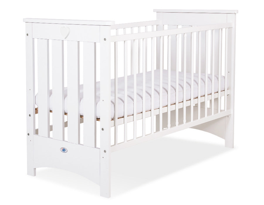Wooden baby cot 120x60cm Lorenzo III white, with teething rail