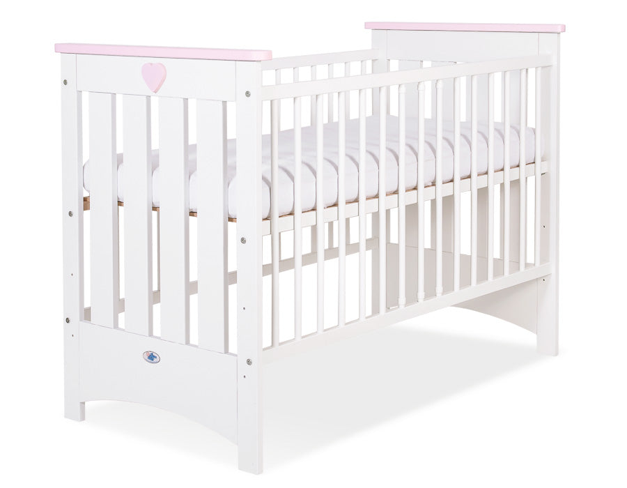 Wooden baby cot 120x60cm Lorenzo III white-pink, with teething rail