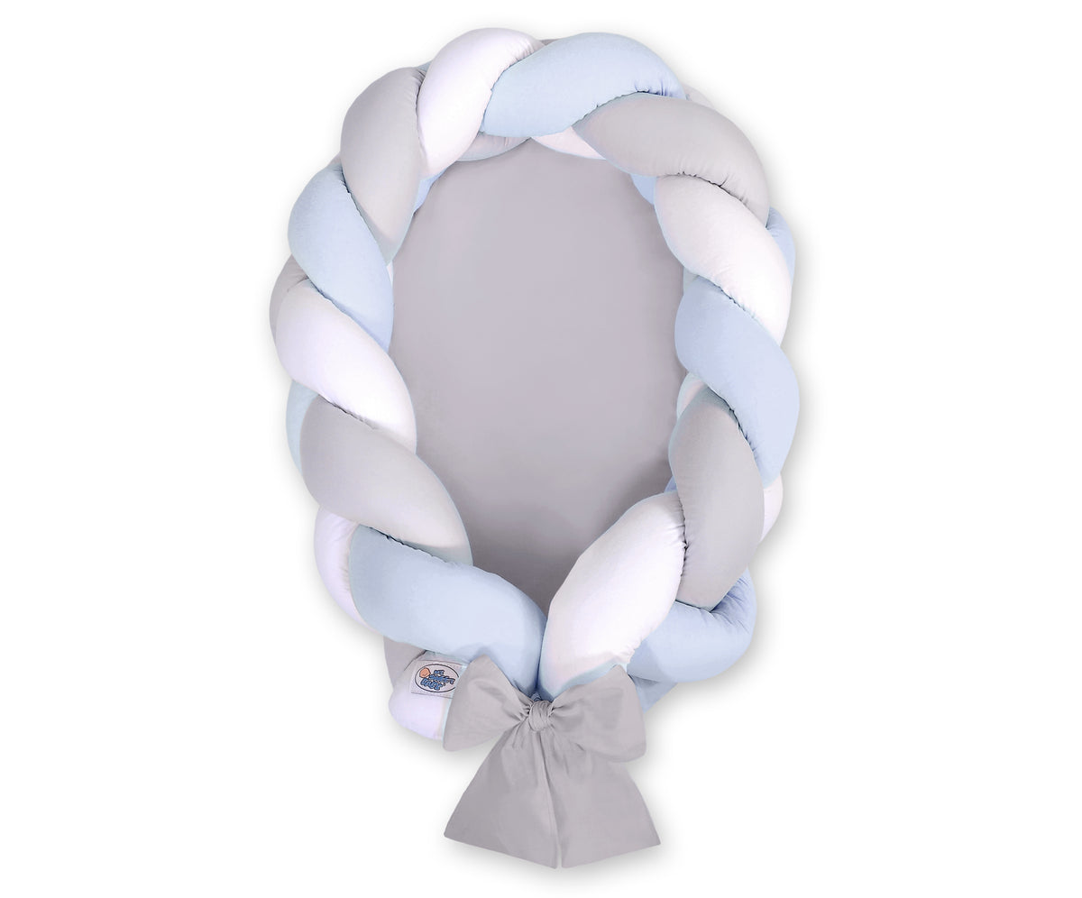 Braided baby nest 2 in 1 - white-gray-blue