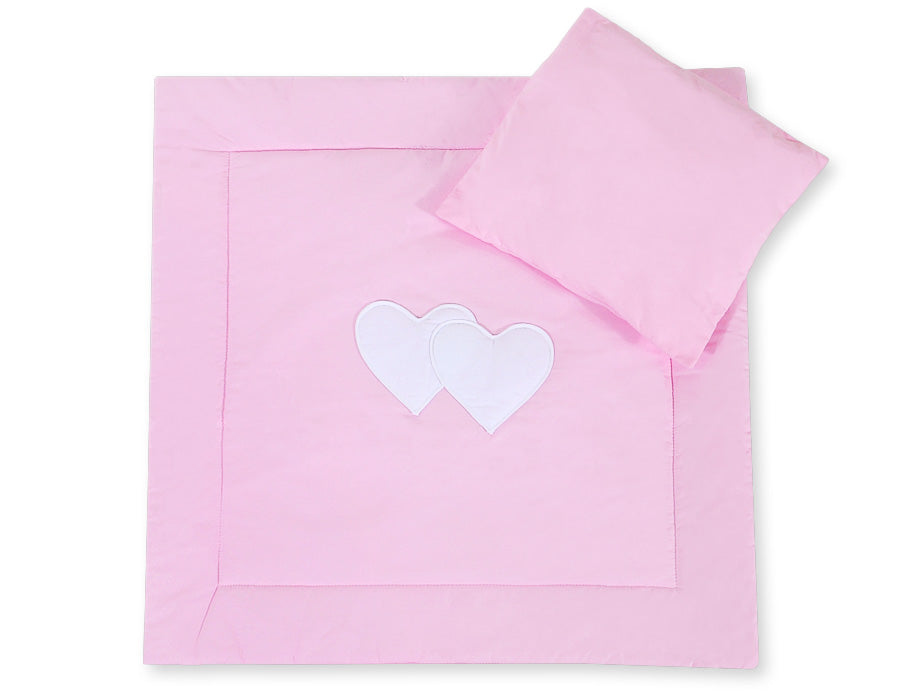 Pram bedding set with duvet and pillow 2pcs - Hearts pink