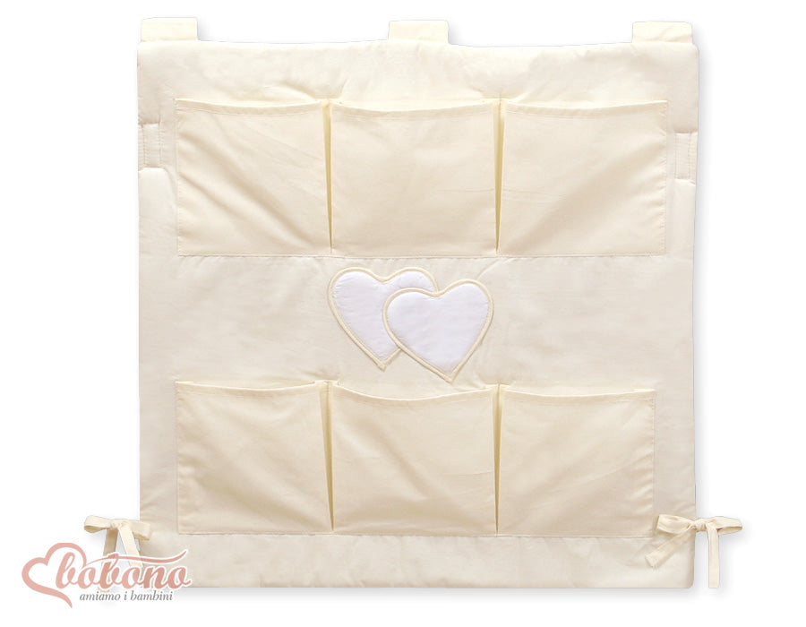 Cot tidy- Hanging Hearts cream