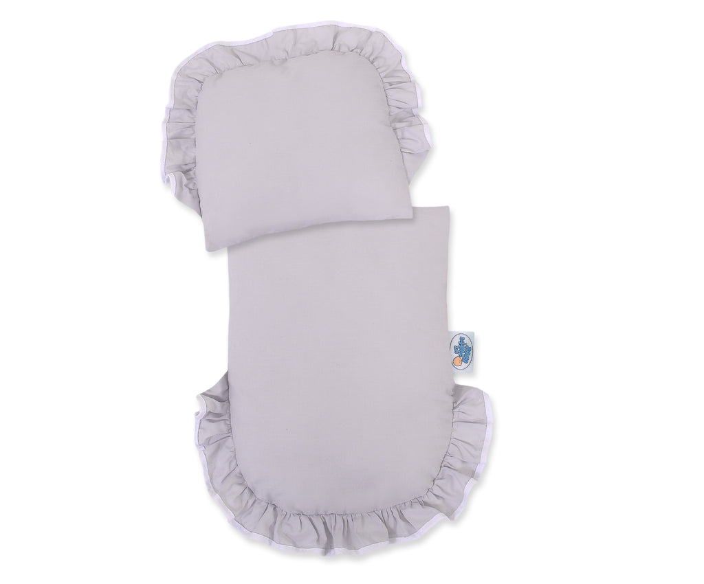 Wicker doll pushchair with grey bedding and soft padding CHIARA - natural