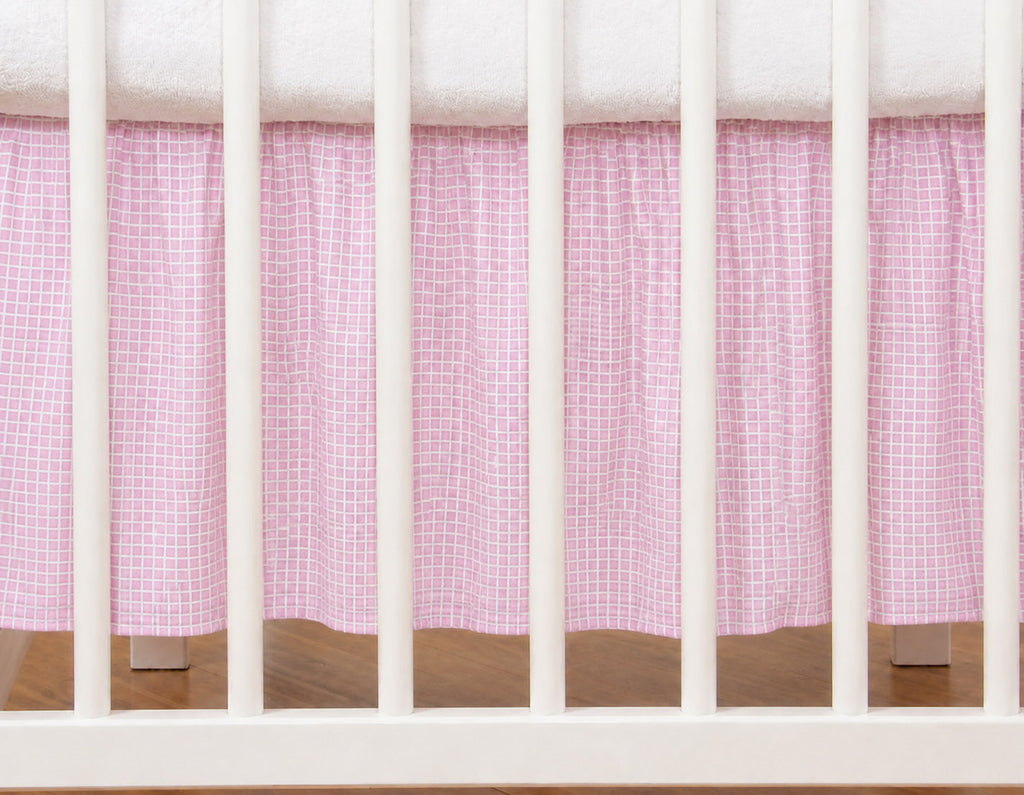 Dust Ruffle Crib - Bed Skirt - Masking flounce 120x60cm - pink checkered