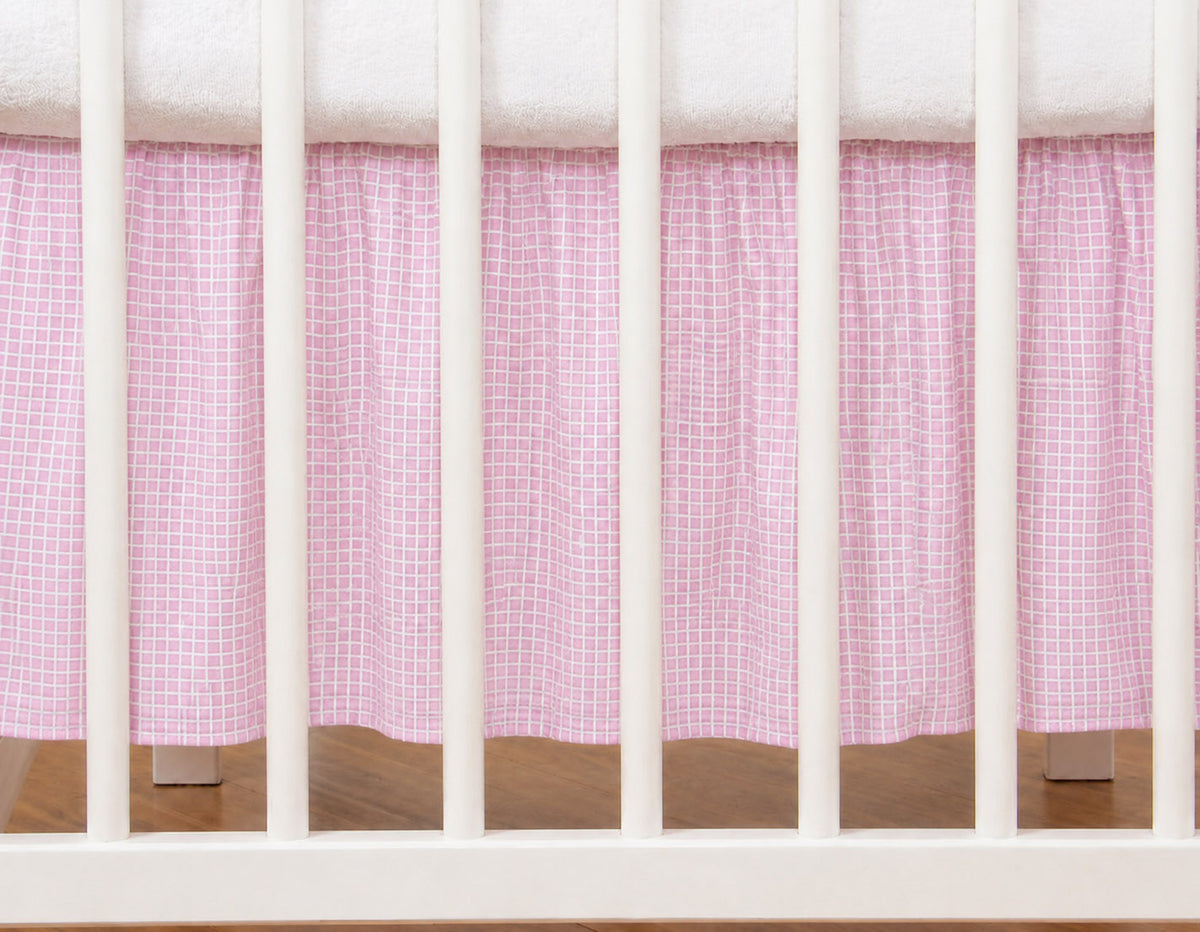 Dust Ruffle Crib - Bed Skirt - Masking flounce 120x60cm - pink checkered