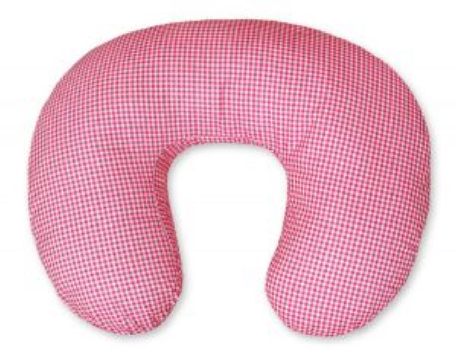 Breastfeeding Pillow Nursing Croissant Pillow, removable, Hands-Free Feeding - dark pink checkered