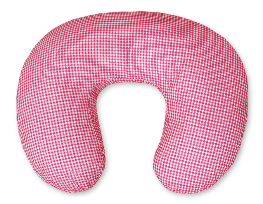 Breastfeeding Pillow Nursing Croissant Pillow, removable, Hands-Free Feeding - dark pink checkered